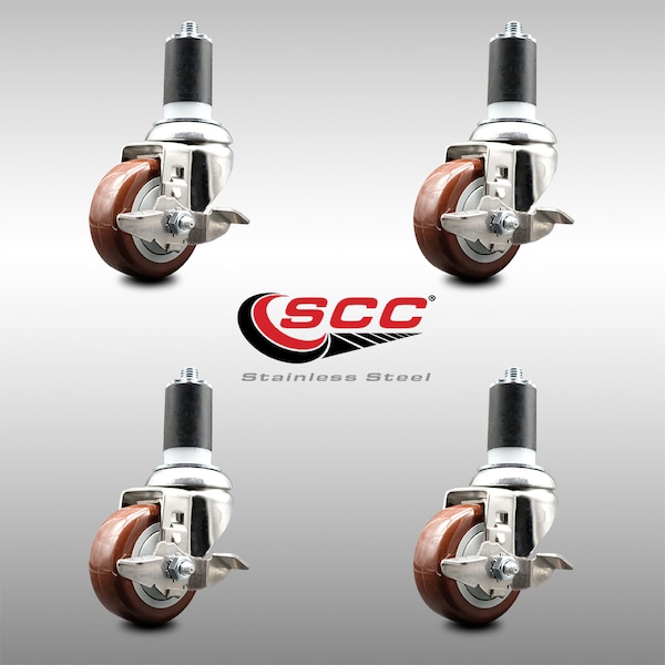 Service Caster 3 Inch 316SS Maroon Poly Swivel 1-1/2 Inch Expanding Stem Caster Set Brake SCC SCC-SS316EX20S314-PPUB-MRN-TLB-112-4 - main